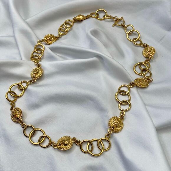 Early 2000's Chunky Gold Metal Chainlink Leo Lion Waist Toggle Belt 32.5" - Picture 5 of 6